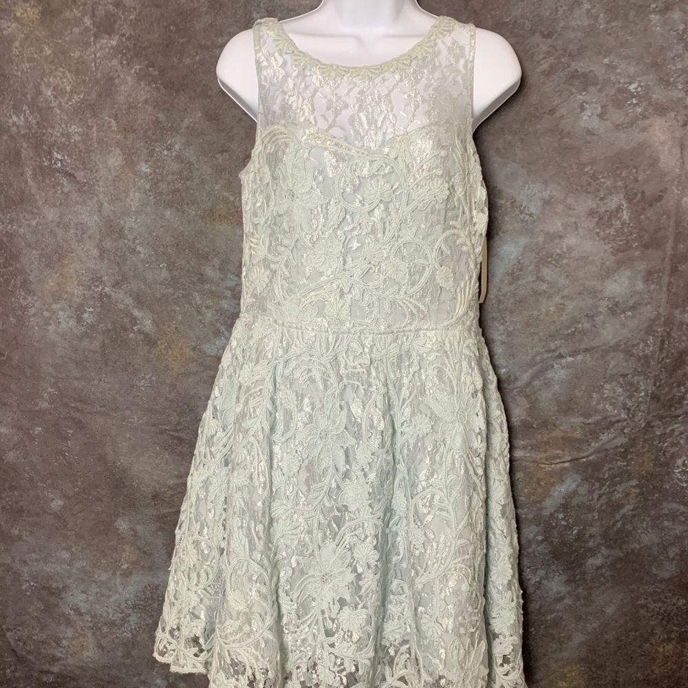 BHLDN Light Blue Lace Cocktail Dress.